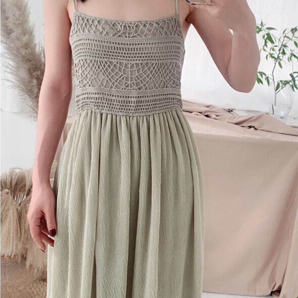 Zara Sage Green Midi Dress with Crochet Detail